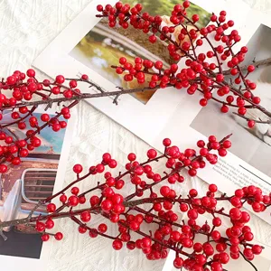 Artificial red berry branches winterberry stems for home decor, floral arrangement and vase