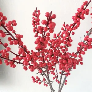 Artificial red berry branches for indoor home decor, vibrant holiday floral arrangement