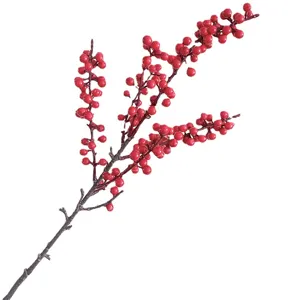 Artificial Red Berry Branches Fake Winterberry Floral Stem Home Holiday Decor Main Display