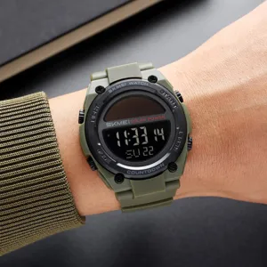 Reloj deportivo digital solar verde militar para hombre, impermeable multifuncion electronico.