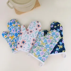 Pastoral style floral oven mitts heat resistant microwave gloves kitchen baking tools heat insulation