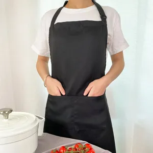 Waterproof kitchen apron with pockets for cooking, gardening and restaurant work in black.