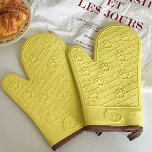 Guanti da forno in silicone resistenti al calore, guanti gialli spessi per cucina e cottura.