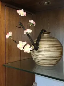Chinese style decorative vase with artificial peach blossom branch for home decor