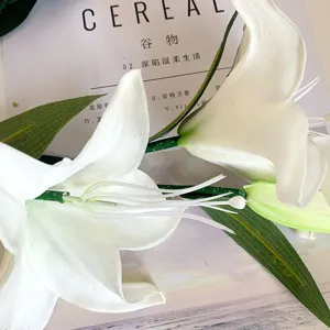 Artificial white lily flower bouquet decoration home wedding floral arrangement detail