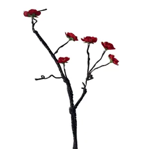 Artificial peach blossom branch detail, red plum flower stem for home decor and floral design.