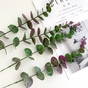 Hoja de Eucalipto Artificial Tallo Único Planta Verde Falsa Arreglo Floral Para Decoración del Hogar Boda Flor de Seda