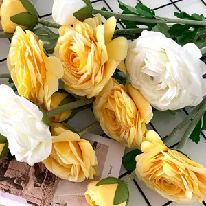 Künstlicher Teerosen Blumenstrauß für Heimdekoration, atemberaubende gelb-weiße Kunstblumen.