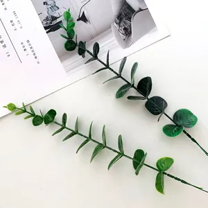Tallo de eucalipto artificial hojas de dinero verdes falsas para decoración del hogar y arreglos.