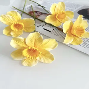 Flor artificial de narciso amarillo tallo único decoración hogar boda ramo floral