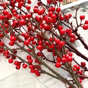 Artificial Red Berry Branches Christmas Fake Fruit Home Wedding Floral Party Decor Stem