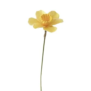 Narciso artificial tallo individual flor falsa amarilla de narciso para decoracion de boda principal.