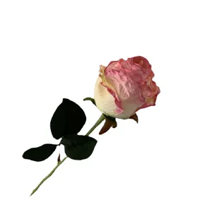 Rose artificielle française style vintage à bord brûlé pour décoration intérieure et accessoire.
