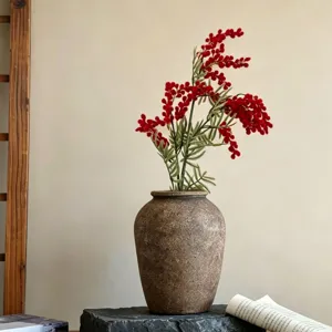 Künstlicher flauschiger Mimosen Blumenstrauß mit Keramikvase für die schöne Wohnkultur