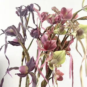 Fiore di orchidea pantofola di seta artificiale finto Paphiopedilum per arredamento
