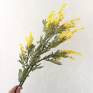 Künstlicher gelber Mimosen Blumenstrauß Plüsch Kunstpflanze Zweig für Hochzeit Heimdekor