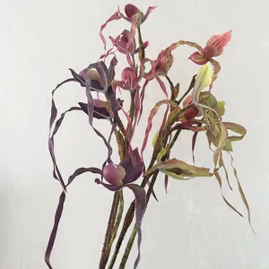 Orchidea scarpetta finta fiore di seta stelo lungo decorazione casa composizione