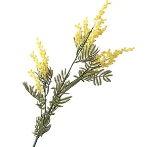 Kunstliche gelbe Mimose Blumen Zweig Pluesch Kunstpflanze fur Heimtextilien Dekoration