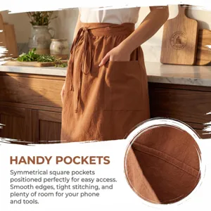 Grembiule corto vintage in puro cotone con tasche pratiche per cucina, casa e cottura.