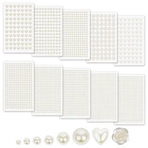 Autocollants de Perles Artificielles Auto-Adhésifs Décalcomanies de Perles Flatback pour Visage Cheveux Yeux Nail Art Mariage DIY Artisanat Décoration