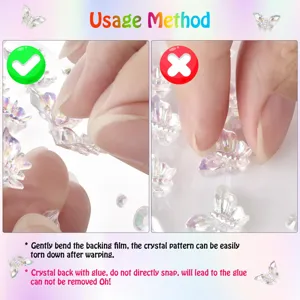Crystal butterfly stickers for crafts and nail art decoration with backing glue for easy use.