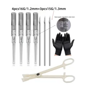 Set de herramientas de perforacion steriles 9 pzas agujas de acero inox guantes