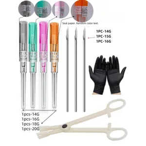 Juego de herramientas de piercing de acero inoxidable estéril de 9 piezas con guantes