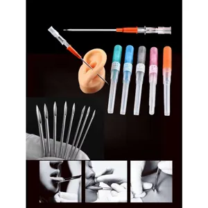 Kit de piercing estéril de acero inoxidable de varios tamaños con agujas y pinzas