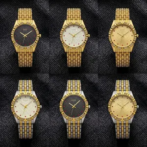 Alloy steel strap quartz watch with rhinestone bezel and starry dial in multi variants.