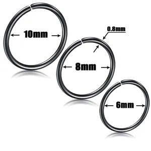 Schwarzer Nasenring Piercing Edelstahl 6mm 8mm 10mm Creolen Körperschmuck Piercingring