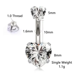 Acero inoxidable doble corazón circonita cúbica piercing ombligo joyería corporal