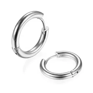 Edelstahl schlichte Creolen für Damen und Herren, minimalistischer runder Silberschmuck.