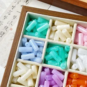 Cuentas Sueltas de Tubo Cilíndrico de Acrílico Nube Niebla Imitación de Jade Diseño de Mancha Cuentas para Fabricación de Joyería DIY Artesanía