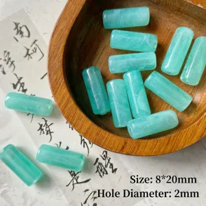 Abalorios cilíndricos de imitación de jade cian 8x20mm suministros para manualidades de joyería