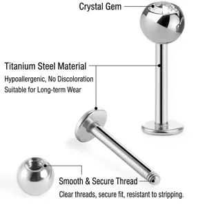 Acier Inoxydable Strass Anneaux à Lèvres Dos Plat Clous à Lèvres Labret Piercing Bijoux Pour Unisexe Helix Cartilage Boucle d'Oreille Piercing