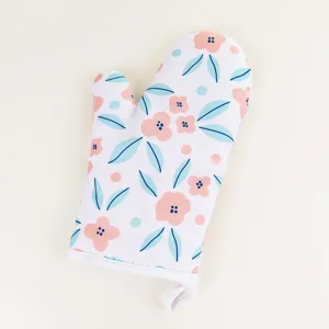 Floral pattern kitchen oven mitt heat resistant microwave insulation baking glove with hanging loop