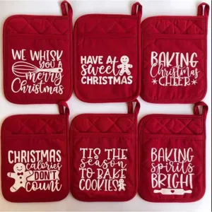 Gants de cuisine de Noël maniques ensemble épais résistant à la chaleur tapis rouge