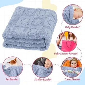 Soft baby plush blanket with cute heart pattern, cozy nap blanket for stroller, travel or pets.