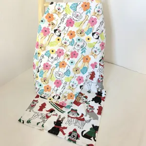 Cotton kitchen dish towel tea towel with cute cartoon dog and floral print, absorbent soft.