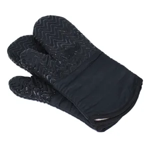 Schwarze Silikon Baumwolle Ofenhandschuhe Küche hitzebeständig dicke Kochhandschuhe Detail.