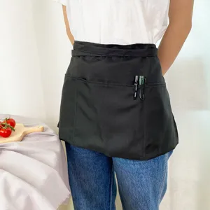 Grembiule da vita nero con tasche per ristorante, cucina e servizio, resistente.