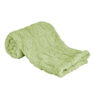 Green baby plush blanket with cute embossed heart pattern, soft and fluffy throw for nap.