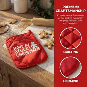 Christmas quilted oven mitt and potholder set heat resistant baking mat for holiday kitchen.