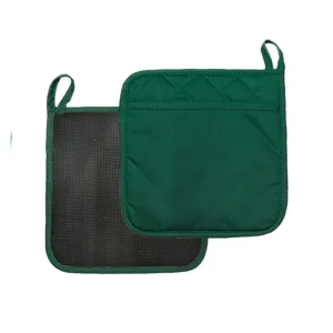 Quilted green pot holders set heat resistant kitchen oven mitts non-slip pads for baking