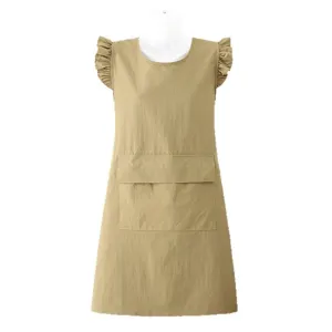 Khaki ruffles sleeveless apron for women kitchen housework stylish waterproof workwear