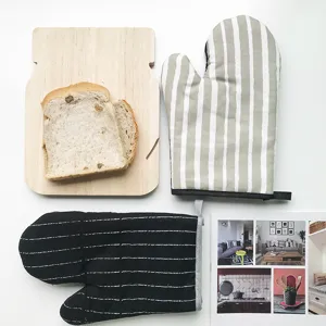 Hitzebeständige Mikrowellen Ofenhandschuhe Küche Backen Isoliermatte Grau Weiß Schwarz Gestreift Topflappen Kochwerkzeug