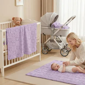 Purple baby blanket fluffy plush infant nap throw heart embossed soft kids nursery cover