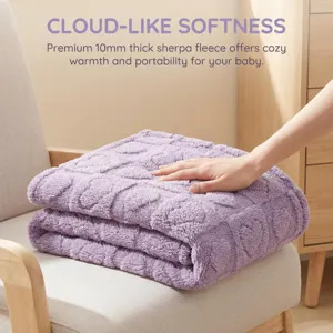 Baby Sherpa Fleece Blanket Soft Warm Purple Infant Toddler Nap Throw Blanket Folded on Chair