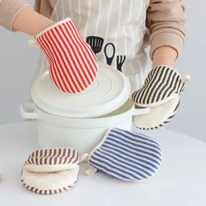 Verdickte Baumwolle Hitzebeständige Ofenhandschuhe Gestreift Rutschfest Kochen Backen Mikrowellen Handschuh Für Küche