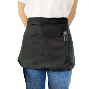 Grembiule da vita nero con tasche per cucina di ristorante e lavoro, resistente e pratico